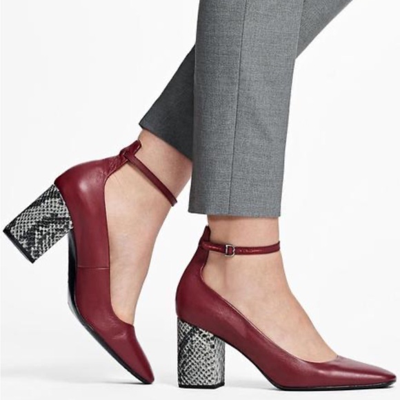 Brooks Brothers Women’s Shoes Heels Pumps Burgundy Leather Ankle Strap size 8